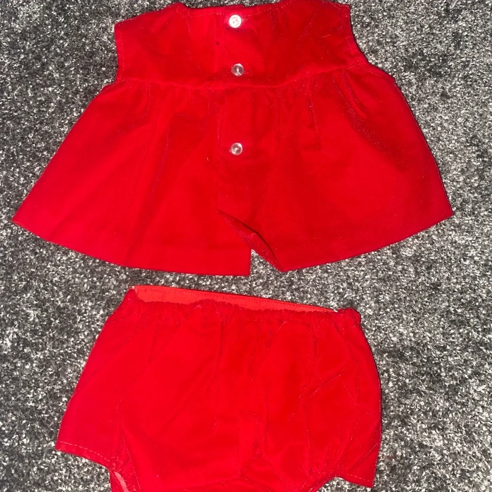 Vintage Red Velvet-like Dress with Diaper Cover Set with Lace Trim 0-3 month